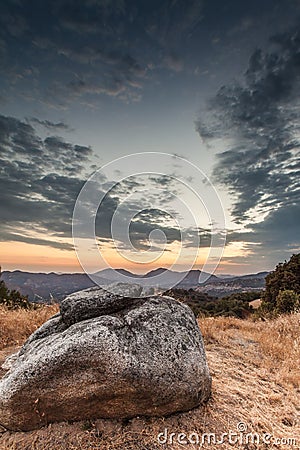 Sunset just outside of Kingâ€™s Canyon National Park in California Stock Photo